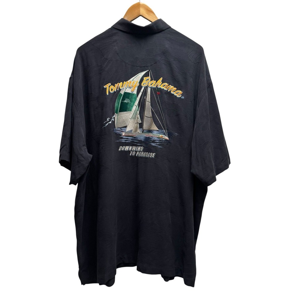 Tommy Bahama NEW Sz XXL Downwind To Paradise Panel Back Silk Gray Sailboat Shirt